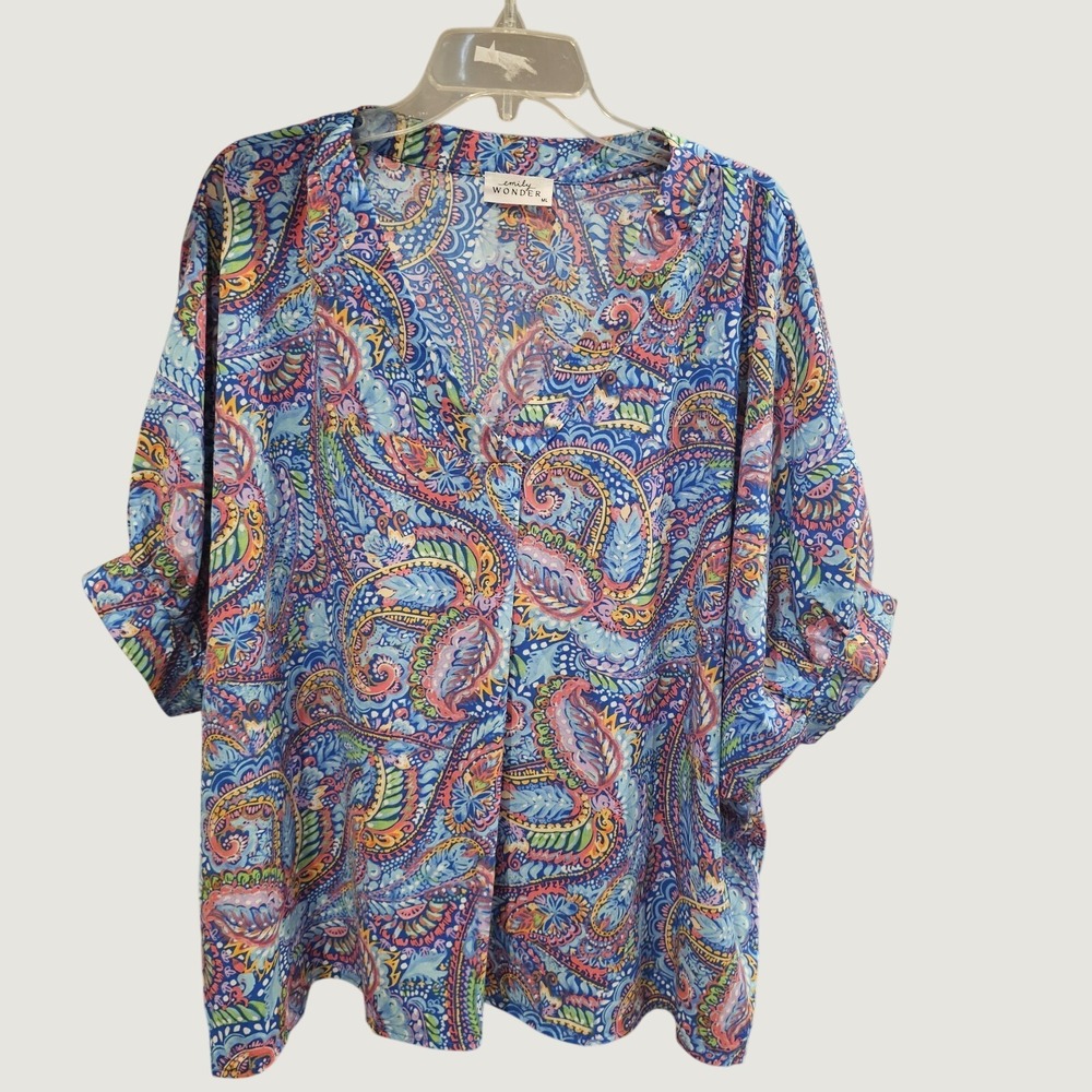 Emily Wonder Colorful Boxy Paisley Floral Oversized M/L Blouse
